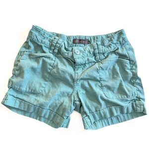 Anthropology Level 99 linen blend shorts flat front teal blue comfy size 26
